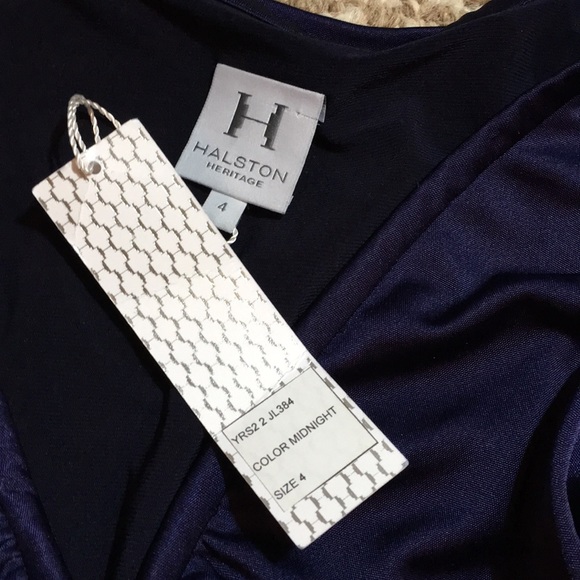 Halston Heritage NWT Navy Shirred Midi Dress - Picture 3 of 7